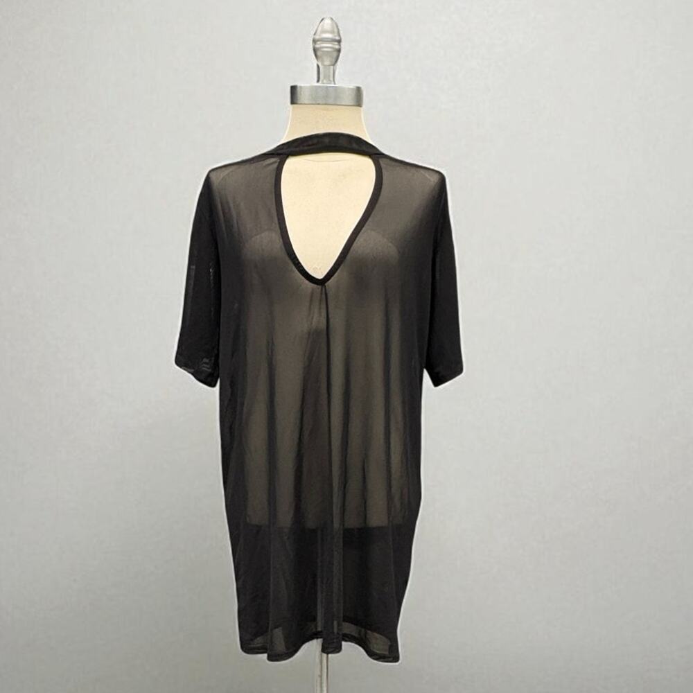 A + Ellen Women's Black Sheer Keyhole Tunic Top Medium Layering